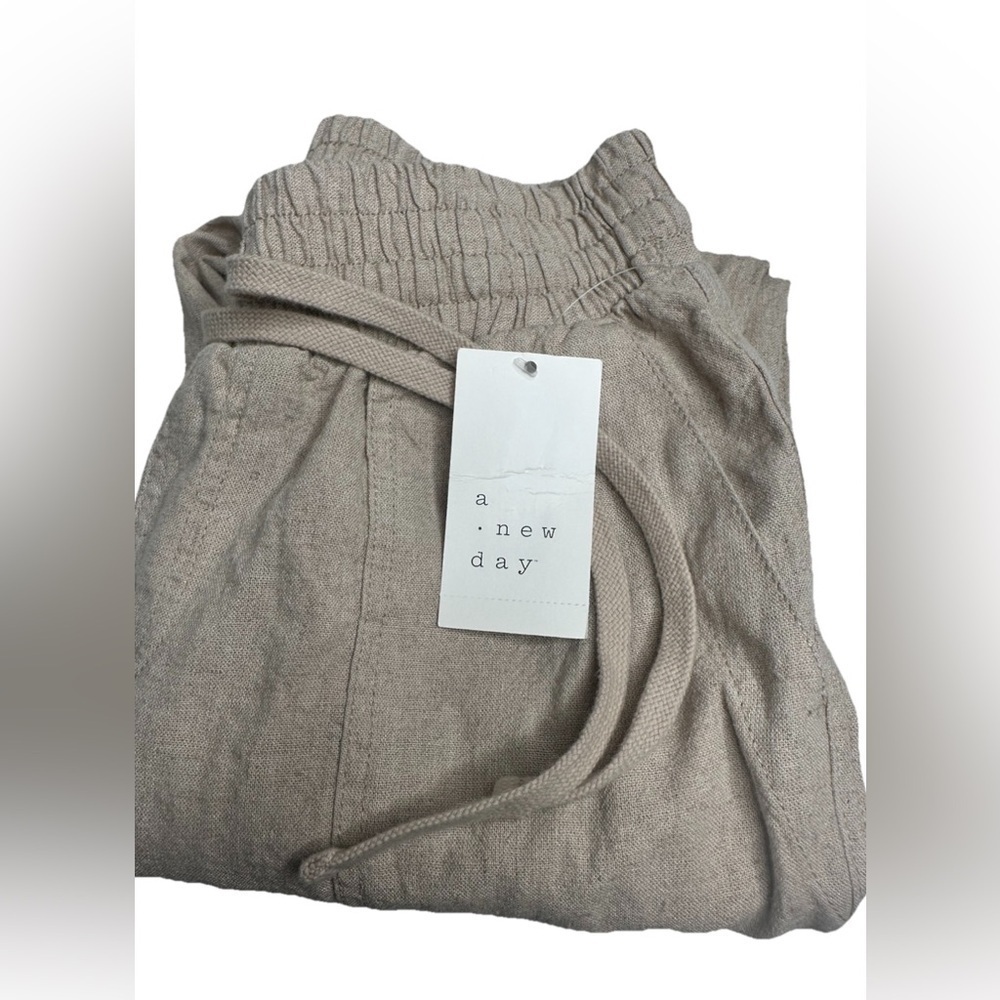 A NEW DAY Women Large High-Rise Ankle Joggers Linen Rayon Tan Pockets Size XS - Picture 9 of 9